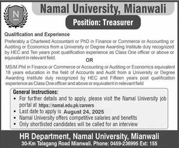 Jobs in Namal University Mianwali-1